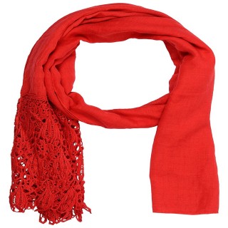 Designer Half Net Diamond Stole- Red